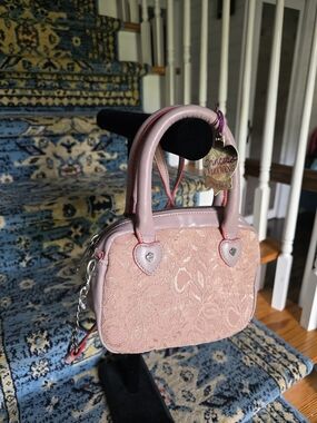 Vera Wang Pink Lace Mini Satchel with Heart Accents
